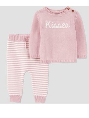 Carter's  Just One You, Baby Knit Set "Kisses" Sweater and Striped Pants - Pink